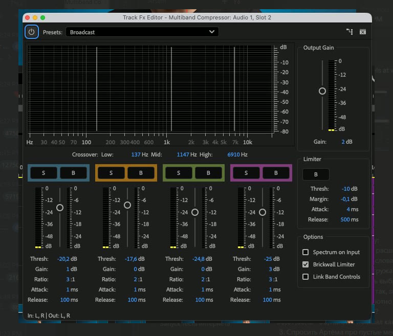 Multiband Compressor with the Broadcast preset